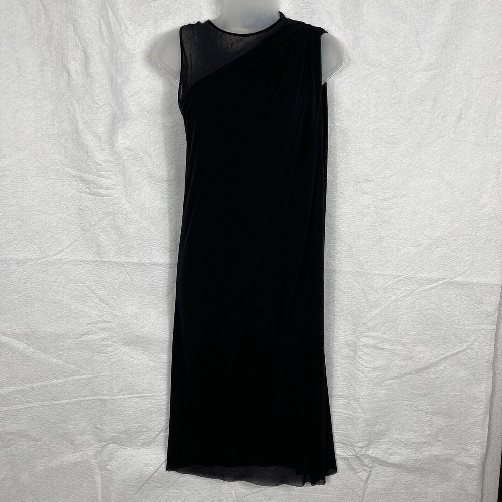 FUZZI Dress Womens XS Black Sheer‎ Mesh Made in Italy LBD Draped Layered Elegant